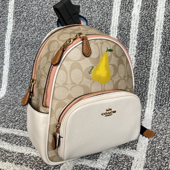 Coach Handbags - Coach Mini Court Backpack In Signature Canvas With Pear Light Khaki Chal…